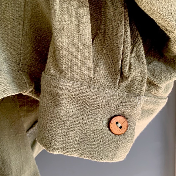 NWT Listicle Sage Green Wood Button Distressed Shirt - Picture 3 of 8